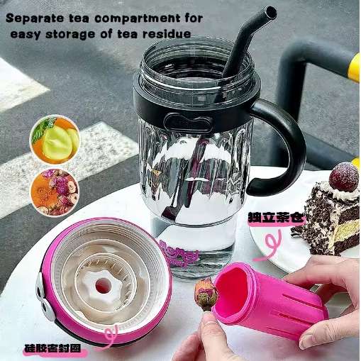 Large capacity ice cup high value children's straw plastic cup-blue