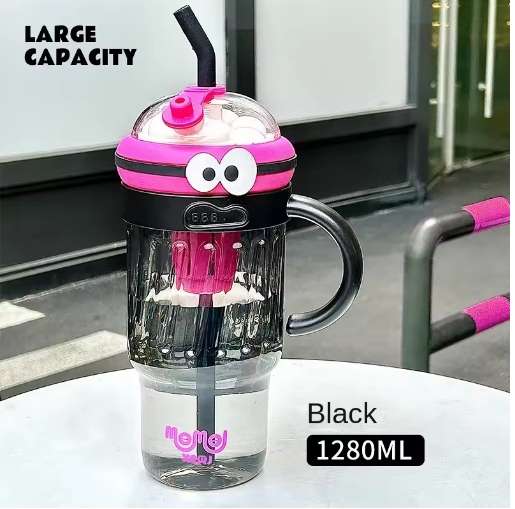 Large capacity ice cup high value children's straw plastic cup-blue