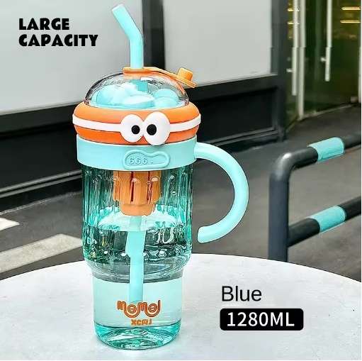 Large capacity ice cup high value children's straw plastic cup-blue