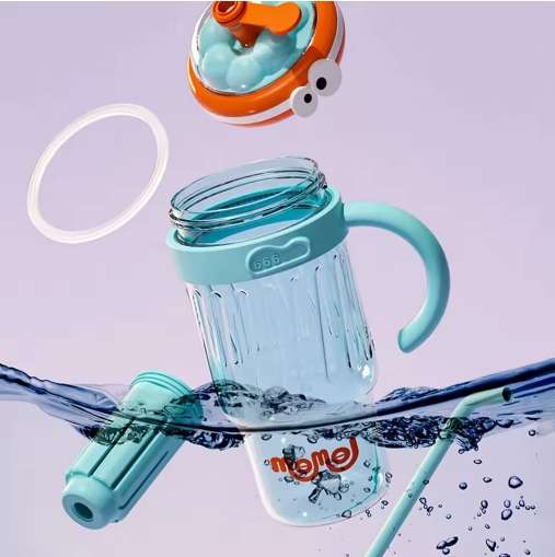 Large capacity ice cup high value children's straw plastic cup-blue