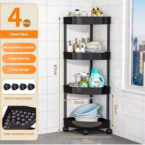 Multi Functional 4 Tier Corner Storage Movable Corner Shelf Rack
