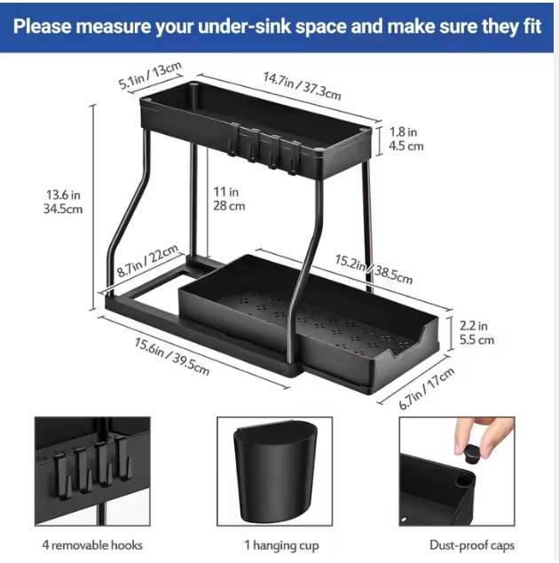 Under Sink Organizer - L-Shape 2-Tier Pull Out Storage Rack