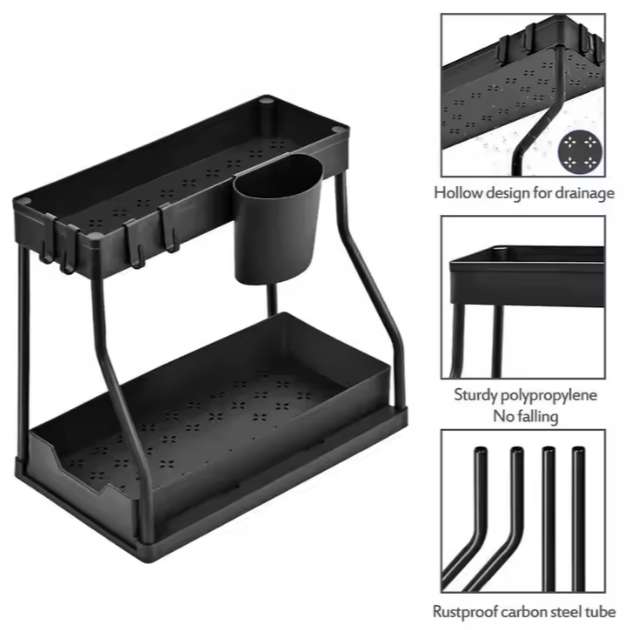 Under Sink Organizer - L-Shape 2-Tier Pull Out Storage Rack