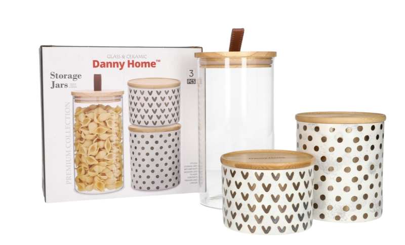 Danny home Glass and Ceramic Food Storage Jar - 3 Pieces