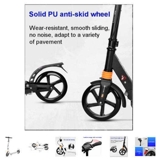White Commuter Non-Electric Kick Scooter Easy-Folding with Big Wheels
