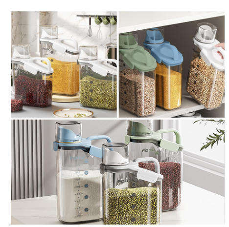 2-Pack Airtight Food Storage Containers with Measuring Cups (Lids)