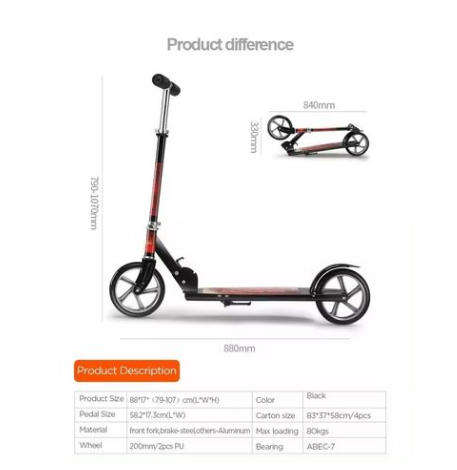 Folding Aluminum Adult Kick Scooter Two Big Wheel Street Scooter