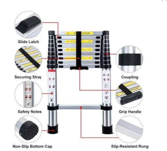 Various Sizes Telescoping Aluminum Extension Ladder for Outdoor Indoor Use