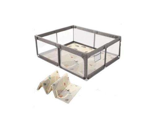 Baby Playpen Activity Center Set With Mat -Grey