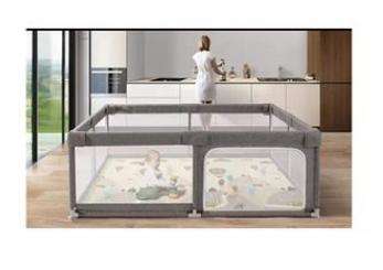 Baby Playpen Activity Center Set With Mat -Grey