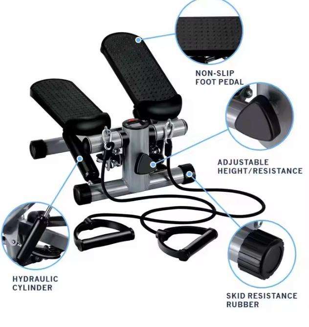 Fitness Exercise Stepper Bike with Resistance Bands-White & Black