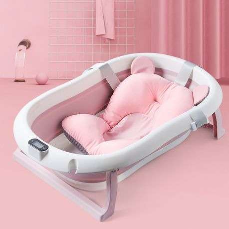 Foldable Bath Tub with Shower Holder, Pillow Pad and built-in Thermometer
