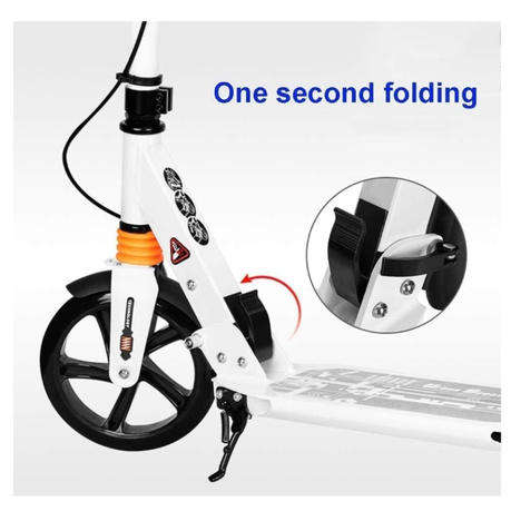 White Commuter Non-Electric Kick Scooter Easy-Folding with Big Wheels