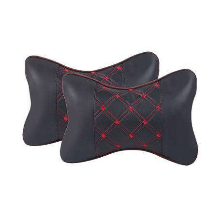 Universal PU Leather Car Seat Neck & Head Rest Pillow - Pack of 2
