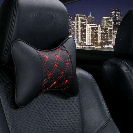 Universal PU Leather Car Seat Neck & Head Rest Pillow - Pack of 2