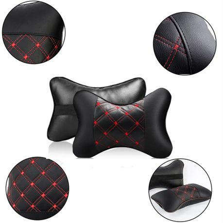 Universal PU Leather Car Seat Neck & Head Rest Pillow - Pack of 2