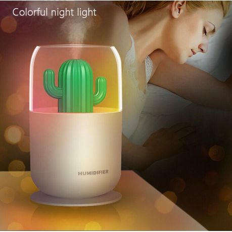 USB Mini Ultrasonic Cactus Plant Air Humidifier With Night Light 300ml