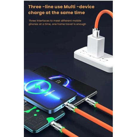 3-In-1 Soft Silicone LED USB Charging Cable Thick Cable - 6