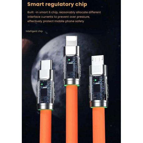 3-In-1 Soft Silicone LED USB Charging Cable Thick Cable - 6