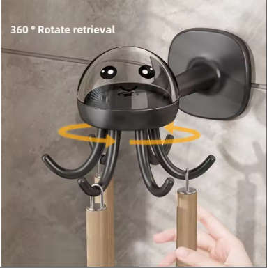 No Drilling Kitchen Rotating Hook Wall Shelf Adhesive Strong Nail Free Spatula Hanging Rack