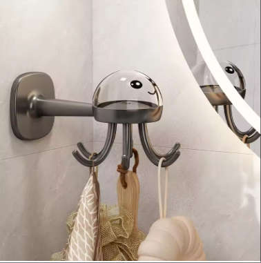 No Drilling Kitchen Rotating Hook Wall Shelf Adhesive Strong Nail Free Spatula Hanging Rack