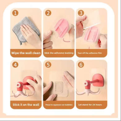 No Drilling Kitchen Rotating Hook Wall Shelf Adhesive Strong Nail Free Spatula Hanging Rack