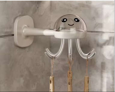 No Drilling Kitchen Rotating Hook Wall Shelf Adhesive Strong Nail Free Spatula Hanging Rack