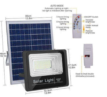 100W Solar LED Flood Light with Remote control