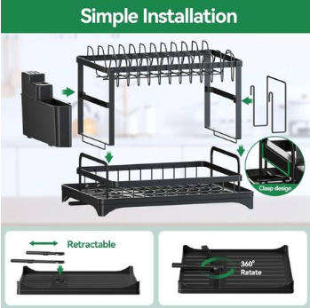 2 Layered Black Kitchen Dish and Utensil Holder Rack
