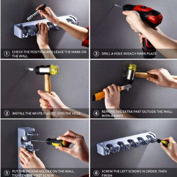 Mop Broom Holder Wall Mounted Tool Organizer Storage Rack
