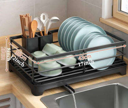 Dish Drying Rack for Kitchen Counter, Dish Drainer Rack with Drainboard, black