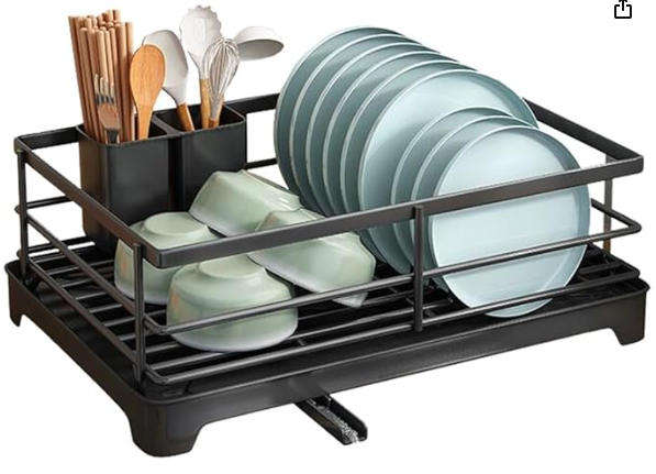 Dish Drying Rack for Kitchen Counter, Dish Drainer Rack with Drainboard, black