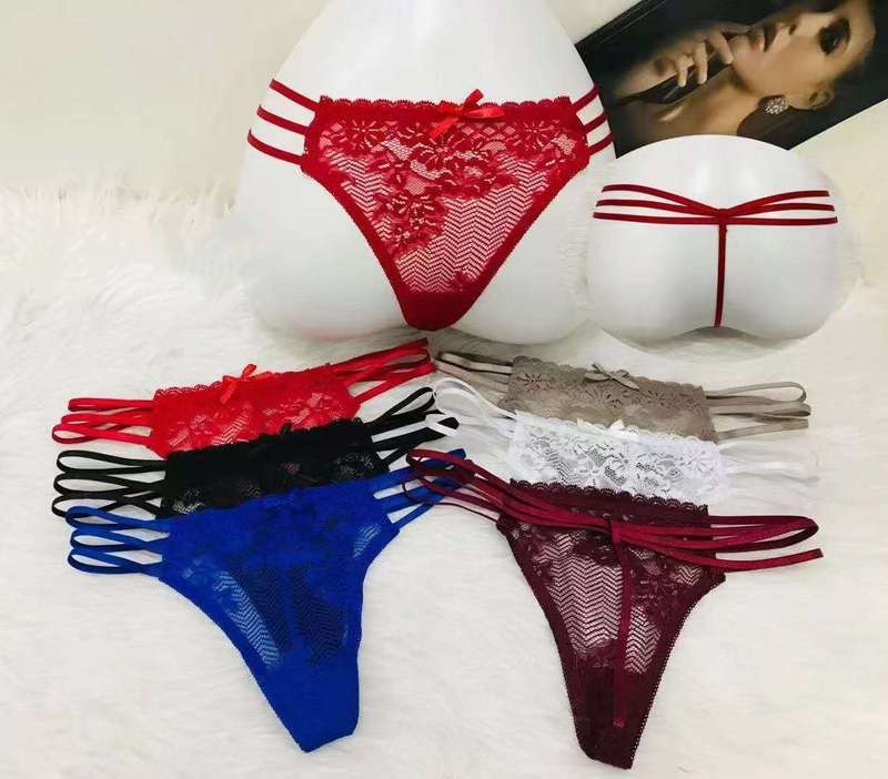Women's Lace Thong Strappy Underwear G-String T-Back Panties Pack of 6
