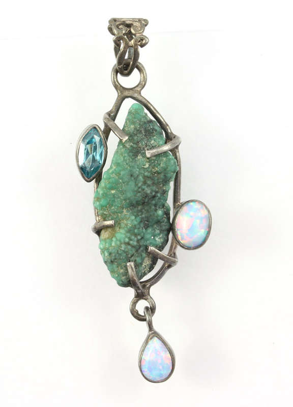 Opal Aquamarine Malachite Sterling Silver Pendant