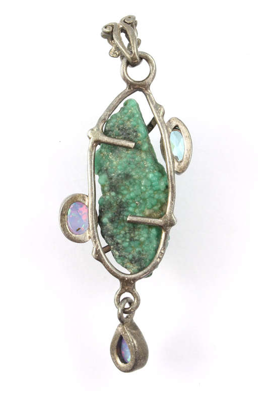 Opal Aquamarine Malachite Sterling Silver Pendant