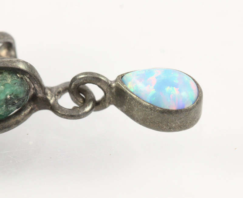 Opal Aquamarine Malachite Sterling Silver Pendant