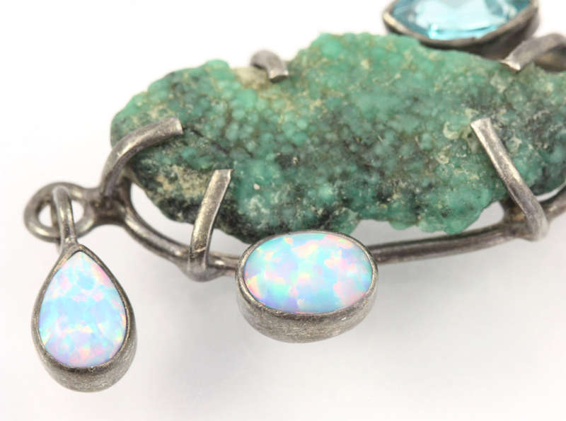 Opal Aquamarine Malachite Sterling Silver Pendant