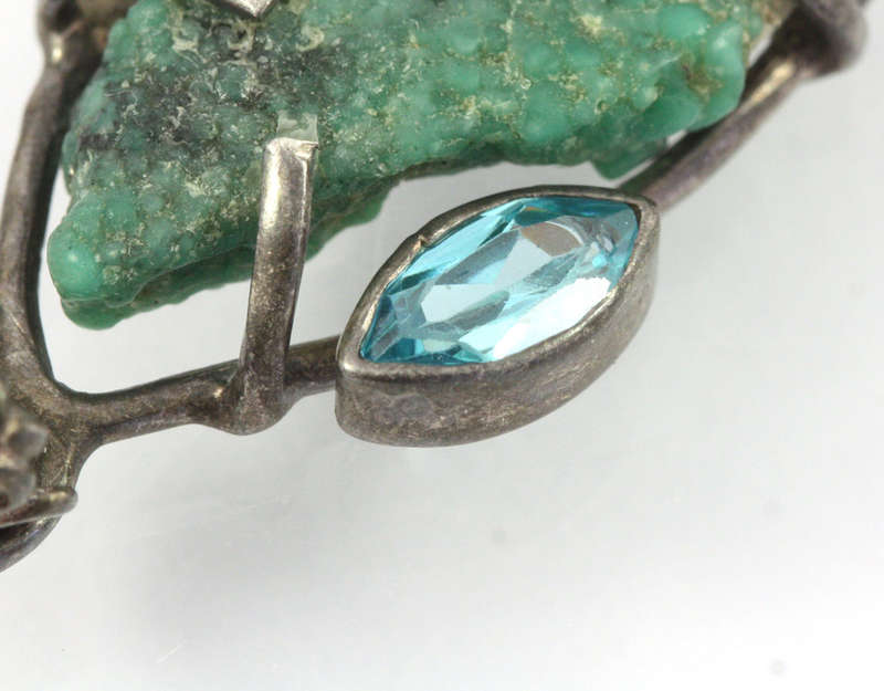 Opal Aquamarine Malachite Sterling Silver Pendant