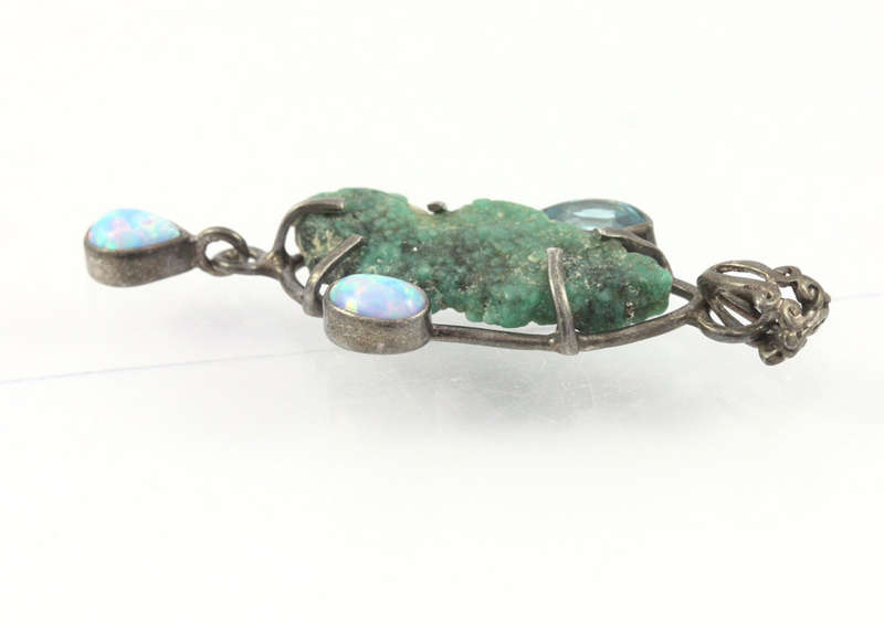 Opal Aquamarine Malachite Sterling Silver Pendant