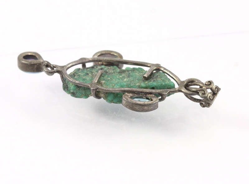 Opal Aquamarine Malachite Sterling Silver Pendant