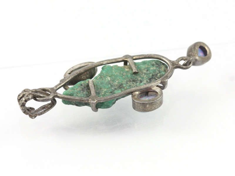 Opal Aquamarine Malachite Sterling Silver Pendant