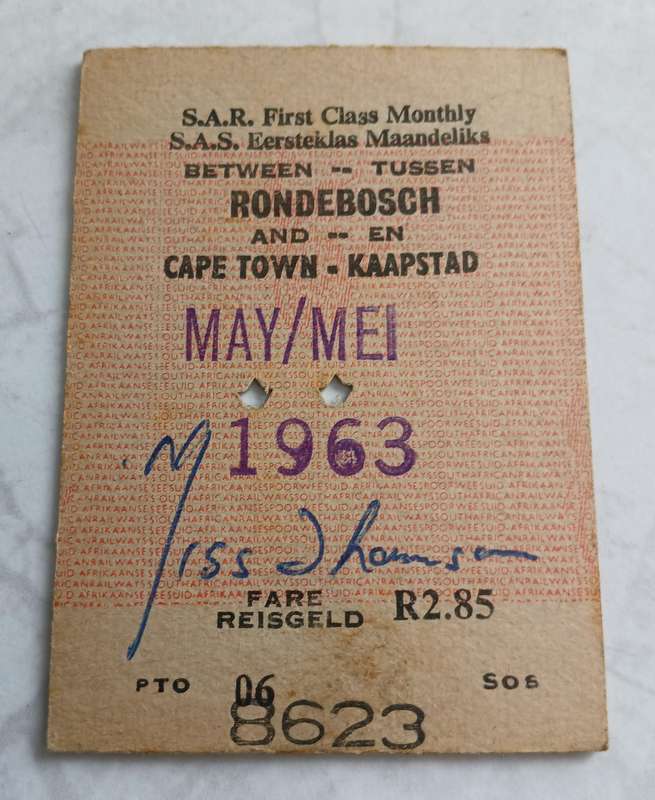 SAS / SAR Train Ticket - monthly 1963