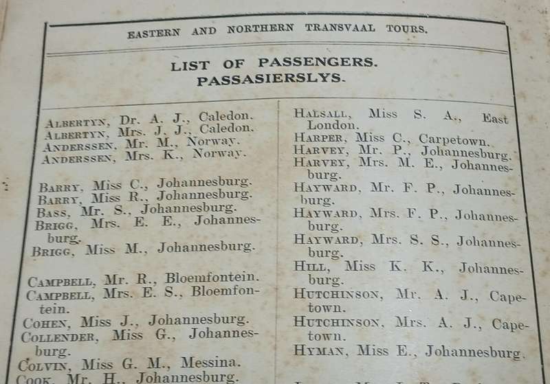 SAR&H / SAS&H Tour Transvaal 1930