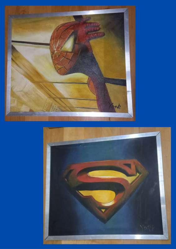 Paintings. Spiderman and superman.