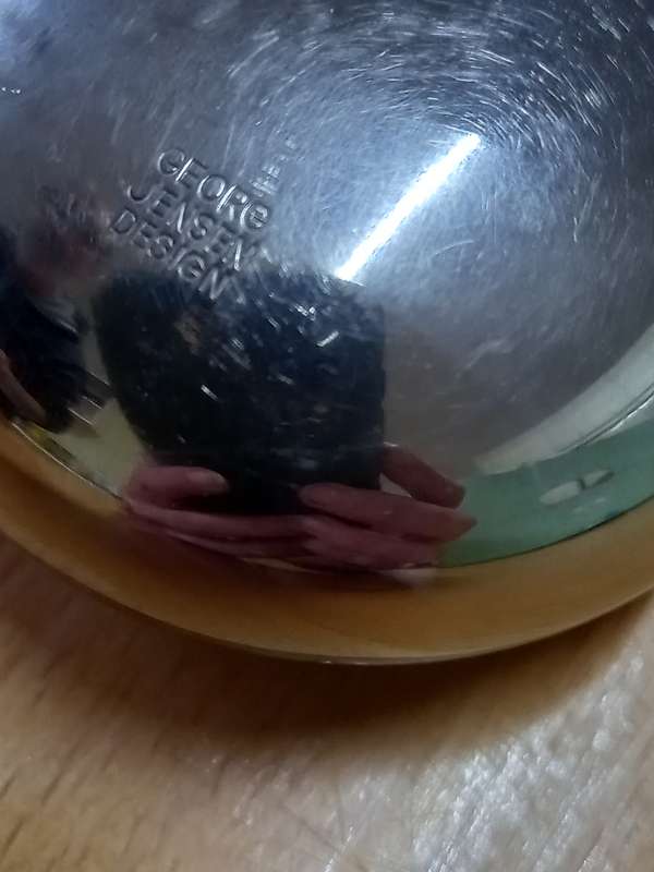 Danish Georg Jensen Orb Egg Sculpture Ashtray Chrome Brass Paperweight Bowl Ball