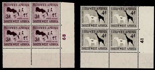 SWA 1954 Definitive 1d-4d Cyl Blks (Wmk Springbok Head) VF UM