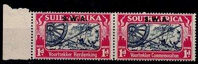 SWA 1938 Voortrekker Commemoration of SA Ovprtd 1d marginal pair, VF UM