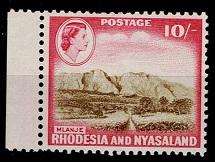 Rhodesia & Nyasaland 1959 QEII Defin 10/- left marginal single VF UM
