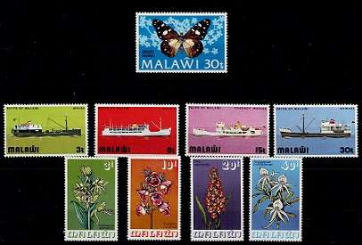Malawi 1973-75 Butterfly corrected issue + Ships of Lake Malawi & Orchids sets VF UM
