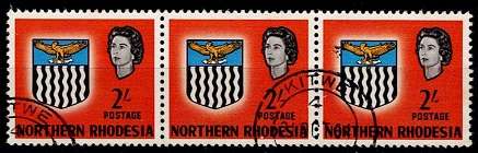 N. Rhodesia 1963 QEII Defin 2/- in strip of 3 VFU